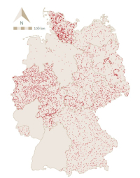 Räumliche Verteilung der Messstellen in Deutschland nach Harmonisierung der Einzeldatensätze. Einige Bundesländer stellten keine oder wenige Daten zur Verfügung. Bild: Rote Liste; BfN/RLZ